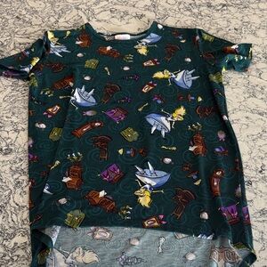 Girls' Dark Green Storybook Print Short Sleeve Top Alice in Wonderland